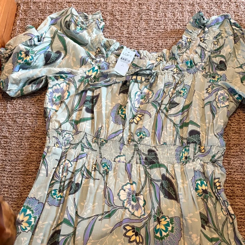 LOFT Green Floral Petite Dress - Picture 1 of 3